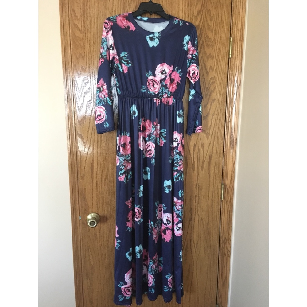 Navy and pink floral maxi dress